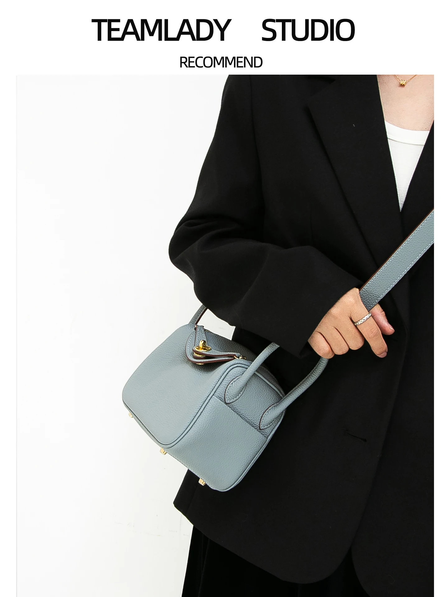 TEAMLADY 本革製ソフトクッションバッグ：霧がかった青・斜め掛けで日常使いに最適な医療用スタイル