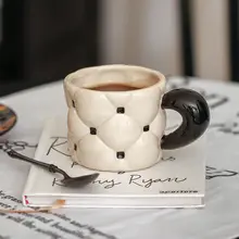 レトロデザインのダイヤモンド模様 陶器カップ【家庭用・牛乳・コーヒー用・フランス風】