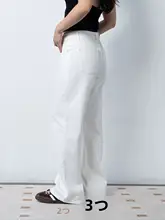 Ravehouse プリーツデザインのホワイトワイドレッグデニムパンツ【ルーズフィット・ローライズ・ストレート】