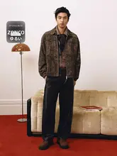 ヴィンテージスタイルのブラウンジャケット【花柄・翻領・春秋用】