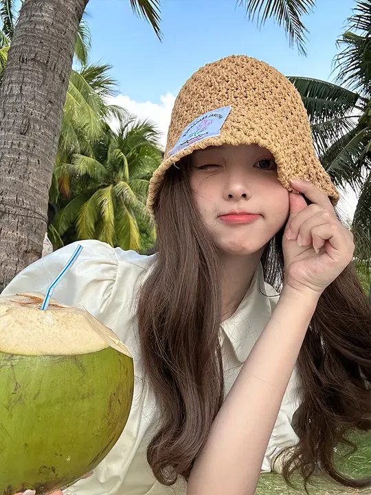 夏用透かし編みバケットハット【UVカット・通気性・韓国風】（セットアップ対応）