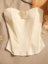 花柄デザインの白色ビスチェ【夏用・胸パッド付き・滑り止めストラップ】