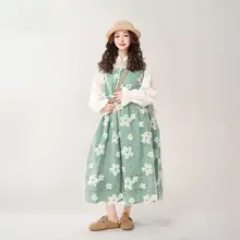 グリーンチェック柄プリントワンピース【春用・フリル付き・リボンデザイン】（セットアップ対応）