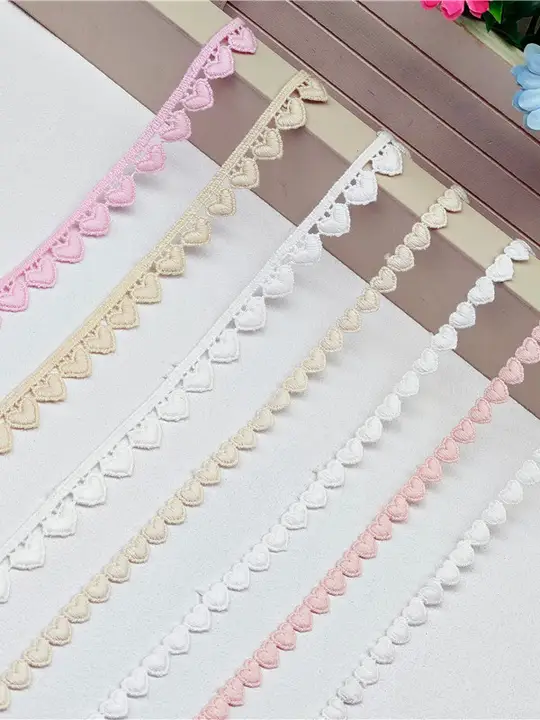 心形ピンクの水溶刺繍レーストリム【幅広・ロリータスタイル】