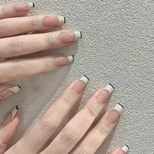 極上の柔らかさのフレンチスタイル ネイルチップ【黒縁・ヌードカラー・妊婦向け・取り外し可能】