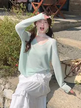 春季に最適！薄手の長袖ニットTシャツ【防晒・透け感】