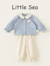 2点セット キッズ ガールズ チェック柄シャツ ピーターパンカラー ロングパンツ キャラクター柄 フレンチ風 可愛い 秋物