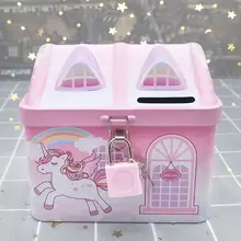 鍵付きお金貯金箱【大サイズ・子供向け・女の子用・プリンセスデザイン】