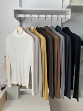 天絲ウール素材のハイネック長袖Tシャツ【薄手・女性用・フィット感】