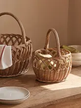 収納バスケット 籐編み 取っ手付き 収納かご ピクニックバスケット フルーツ 野菜 フラワーバスケット インテリア