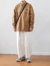 春季用 無地のゆったりストレートワイドパンツ【男女兼用・カジュアル・カーキ色】（セットアップ対応）