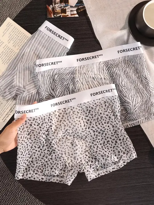 涼感素材使用の透明メッシュ豹柄メンズショーツ【無痕・運動用】