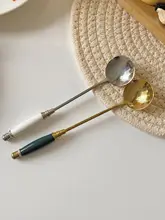 陶器柄 ステンレス製コーヒースプーン【ヴィンテージスタイル・ショートハンドル・2g】