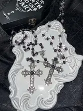 ロリータスタイルのゴシック十字架アクセサリーロングネックレス【ユニークなデザイン・毛糸使用】