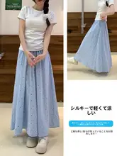 大きいサイズ ドット柄 ハイウエスト半身スカート【夏用・フィット感のあるシルエット・ミディ丈】（セットアップ対応）