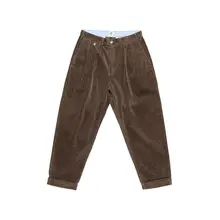 加褶デザインのゆったりコーデュロイパンツ【ウォッシュ加工・快適なストレッチ】