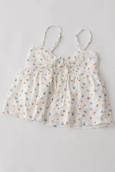 小花柄のリボン付きキャミソールトップス【夏用・甘いデザイン】（セットアップ対応）