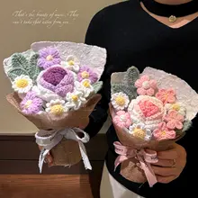 手編みニットフラワーブーケ【ギフト・リアルな造花・保存用花束・贈り物用ボックス】