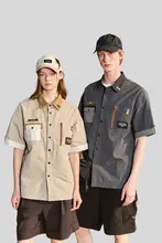 アウトドア風バイカラー工事現場用半袖シャツ【男女兼用・カジュアルデザイン】（セットアップ対応）