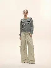 カラーブロックデザインのニットカーディガン【春秋用・ラウンドネック・スタイル】