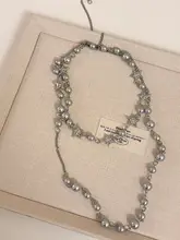 グレーのパールと五角星のダブルレイヤー ネックレス【重ね付け・ロングデザイン】