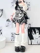 個性的なレッグリング付きニットブーツカットソックス【チェーン・レザー留め具・ブラック】