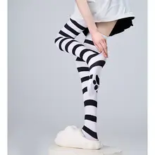 天鵞絨ブルー＆ホワイトストライプ猫爪オーバーニーソックス【二次元・コスプレ用・白色】