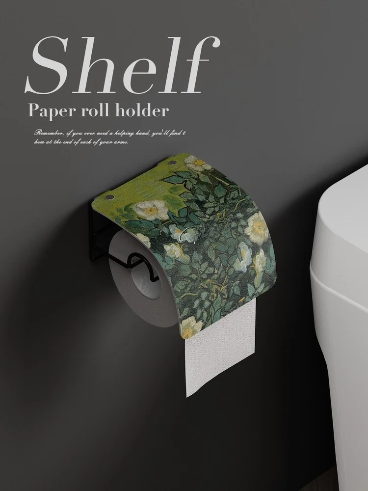 ゴッホ風油絵デザイン トイレットペーパーホルダー：穴あけ不要・壁掛け式で実現するアメリカンスタイルのインテリア