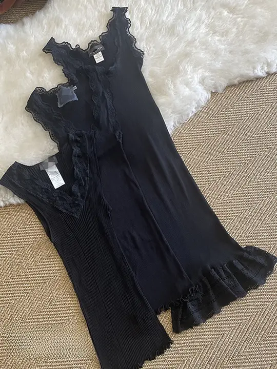 シルク製 キャミソールドレス【レースエッジ・スリムフィット・ノースリーブ】