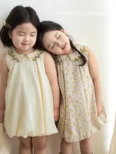 立体刺繍のフラワーカラー子供用ワンピース【夏用・ノースリーブ・ロマンティック】