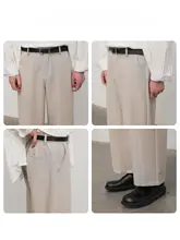 スラックス メンズ カジュアルパンツ 立体裁断 韓流 ルーズ ストレート 防シワ加工 上品 落ち感 きれいめ 「ZPZ」