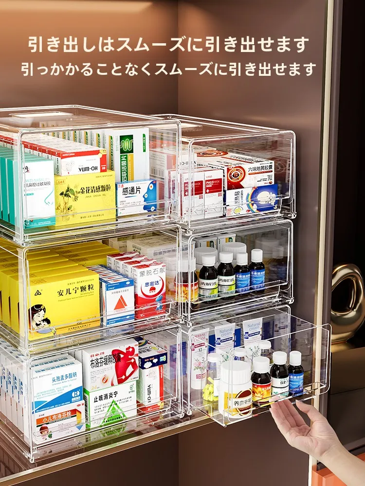 透明引き出し式薬収納ボックス：高齢者向けの多層設計で薬管理を徹底的に整備