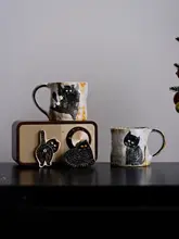 猫デザインの手作りマグカップ【ビンテージ風・陶器製・ラテアート対応】