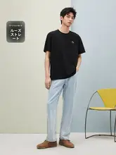 快適でルーズなデザインのストレートカットデニムパンツ【夏用・二色展開】