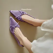 羊皮製 フラットシューズ【リボンデザイン・内側増高・浅口・女性用】