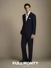 純羊毛製 メンズテーパードビジネスパンツ【ネイビー・正装・春秋対応・中高腰】