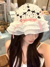 甘くて可愛いリボンレースニットバケットハット