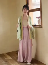 春夏用の褶みデザインの八破裙【漢服・秋木木デザイン】（セットアップ対応）