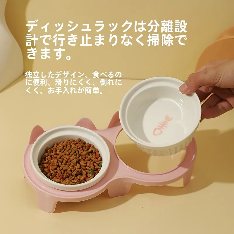 猫のための陶器製食器：斜め口設計と漏れ防止機能がストレスを軽減