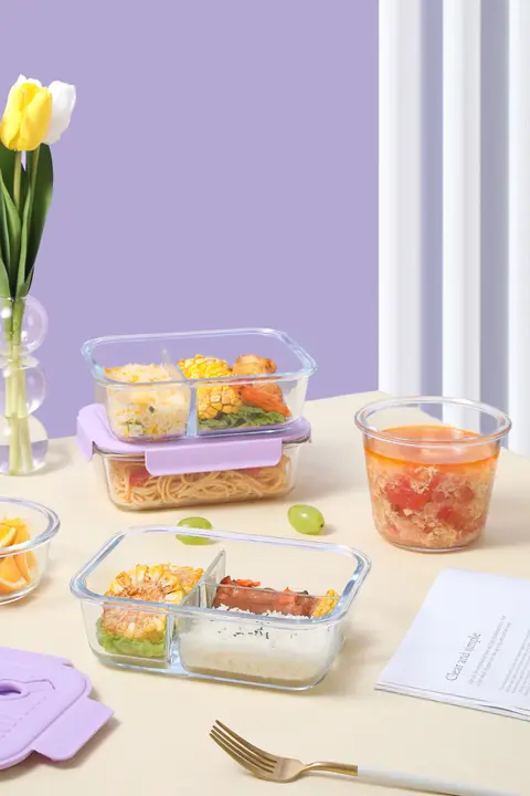 ガラス製ランチボックス【電子レンジ対応・仕切り付き・保温機能】