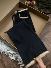 冬用 深い青のストレートデニムパンツ【フリース裏地・ハイウエスト・フィット・ワイドレッグ】（セットアップ対応）