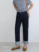 ストレートレッグデニムパンツ【ハイウエスト・極上の柔らかさ・パイピングデザイン】（セットアップ対応）