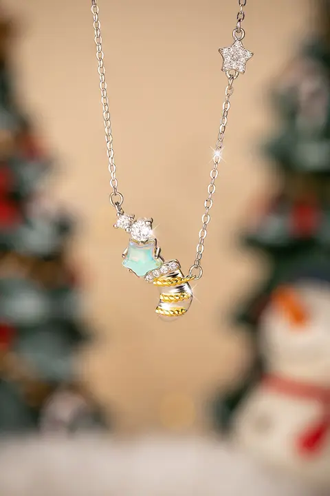 ネックレス レディース ペンダントトップ SV925 スター 星 クリスマス 上品 高級感 鎖骨ネックレス