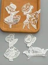 可愛らしいレース刺繍の女の子布パッチ【牛乳シルク・透かし刺繍・装飾用】