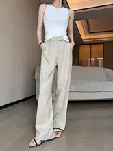 白灰色の高腰スーツパンツ【女性用・夏用・ストレート・フィット・カジュアル】