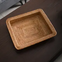 手作りラタン編みテーブル収納ボックス【大容量・ヴィンテージスタイル・お菓子用トレイ】
