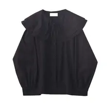 フランス風レトロデザインのドロップショルダーシャツ【リボン付き・ゆったりシルエット・秋用】