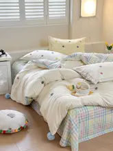 布団カバー 4点セット 綿100% ウォッシュドコットン タオル刺繍 カラフル水玉 カートゥーン柄 ガーリー 寝具