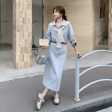 デニムシャツワンピース レディース レースケープ付き ロング丈 フレンチ風 きれいめ 上品 着痩せ 秋