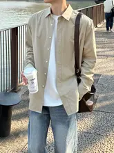 五折デザイン カーキの基礎長袖シャツ【春秋用・カジュアル】